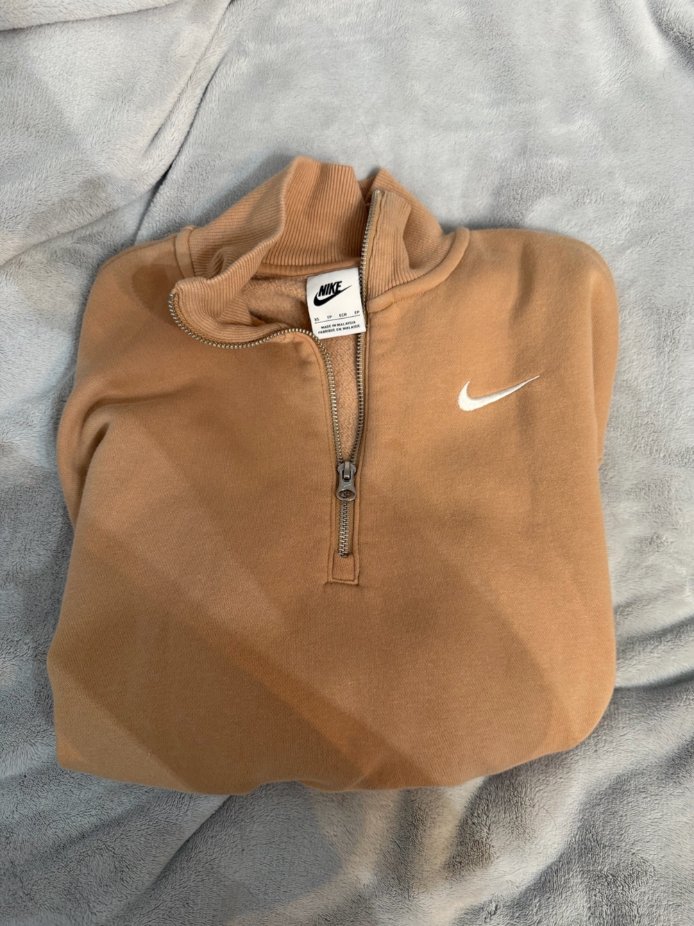 Nike Tan Quarter-Zip Pullover with White Swoosh